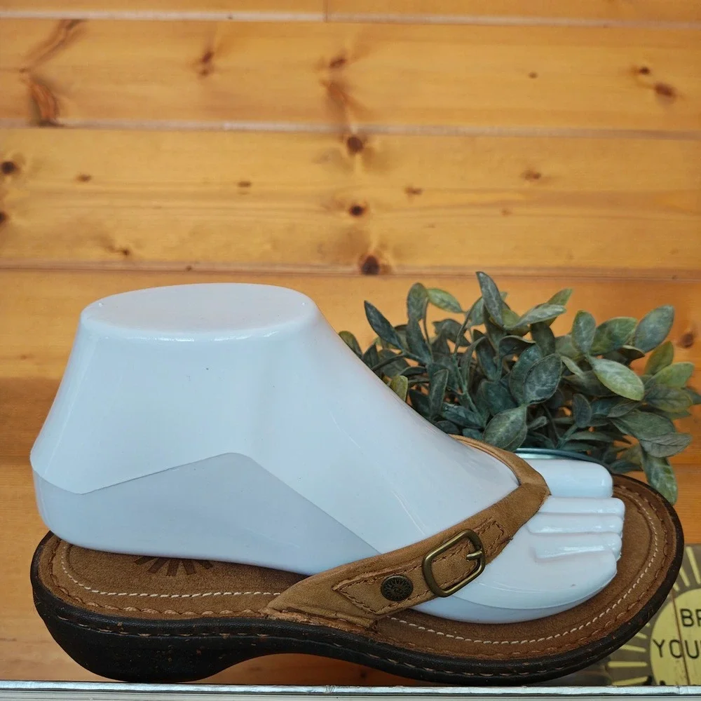 UGG Kamiko Tan Leather Thong Toe Post Wedge Heel Slide On Sandals F60014A Size 5